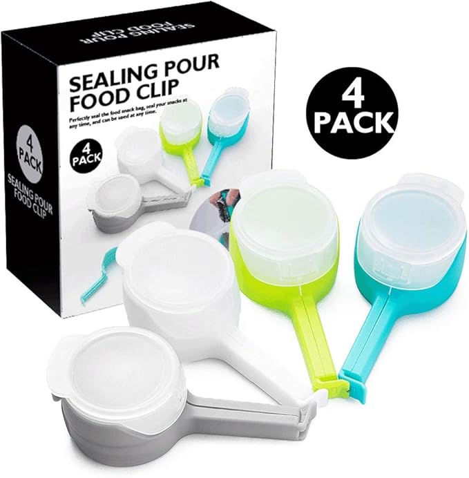 Bag Clips for Food Storage 4 Pieces Set, Seal Pour Food