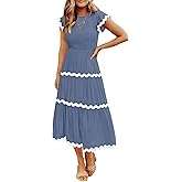 ZESICA Womens Summer Casual Smocked Midi Dress 2026 Flutter Short Sleeve High Waist Tiered Flowy Boho Vacation Dresses