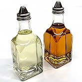 Glass Oil and Vinegar Dispenser Set, 6 oz Square Bottles, 2-Piece Glass oil bottle vinegar bottle