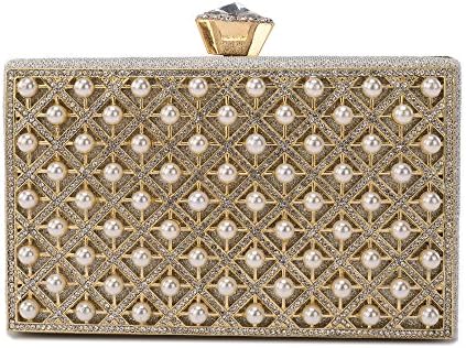 Migubal Pearl Beaded Rhombus Evening Clutch Noble Bridal Wedding Purse Women Handbag For Banquet Prom Party( Silver )