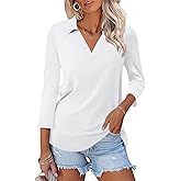 ORANDESIGNE Women's 3/4 Sleeves V Neck Polo Shirts Casual Summer Tops Basic Collar Cute Tees
