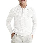 Haloumoning Boys Cable Knit Polo Shirt Kids Long Sleeve Sweater Fall Fashion Clothes 5-14 Years