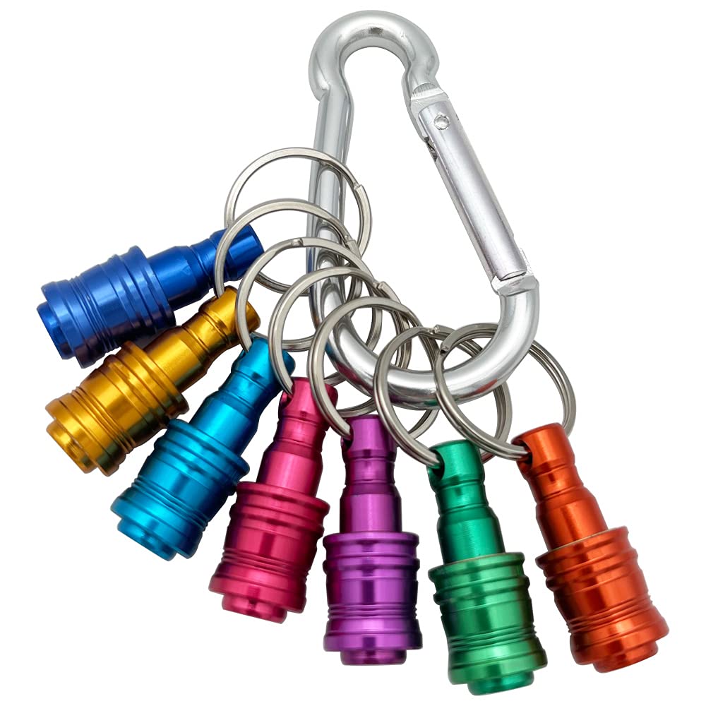 Saipor 7pcs Portable Keychain Drill Screwdriver Bit Holder Aluminum Alloy Key Ring Quick Release Screw Bit Holder Extension Bar Drill Screw Adapter for 1/4inch Hex Shank