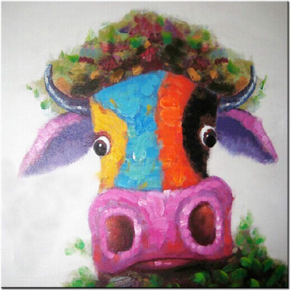 Fokenzary Hand Painted Multiple Colors Cow/Bull Modern Pop Wall Art Framed Ready to Hang