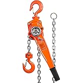 VEVOR Manual Lever Chain Hoist, 1-1/2 Ton 3300 lbs Capacity 20 FT Come Along, G80 Galvanized Carbon Steel with Weston Double-Pawl Brake,Auto Chain Leading & 360° Rotation Hook, for Garage Factory Dock