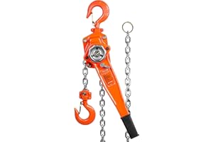 VEVOR Manual Lever Chain Hoist, 1-1/2 Ton 3300 lbs Capacity 20 FT Come Along, G80 Galvanized Carbon Steel with Weston Double-Pawl Brake,Auto Chain Leading & 360° Rotation Hook, for Garage Factory Dock