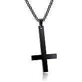 JAJAFOOK Inverted Cross Necklace for Men Women, Stainless Steel St. Peter Pendant with 21.6" Chain, Hypoallergenic Upside Down Cross Jewelry for Goth Style or Religious Faith