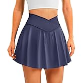 DLOODA Womens Tennis Skirt with Pockets Shorts Crossover High Waisted Athletic Skorts Skirts for Golf Running Workout