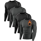 Orrfreer 4 Pack Thermal Compression Shirt for Men Fleece Lined Long Sleeve Athletic Undershirt Base Layer Cold Weather