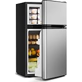 Feelfunn 3.2 Cu.Ft Mini Fridge with Freezer, 2 Door Dorm Fridge, Silver | Small Refrigerator with Separate Freezer, 3 Adjustable Thermostat, <38dB Quiet, Reversible Door for Bedroom, Office, Dorm