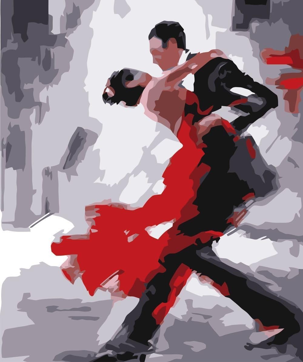 Crystal Emotion Abstract Dancer DIY Oil Painting, Paint by Numbers Kit Adult Children's Hand Painting Tango Espanol Canvas Wall Art 16x20inch, Framed, Ballet Dancer