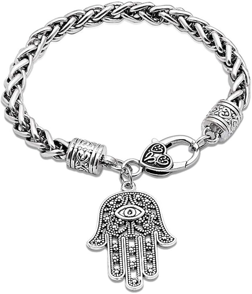 ZBOMR Hamsa Hand Von Fatima Silber Armband, Böser Augenschutz Silber Ton Charme Schmuck