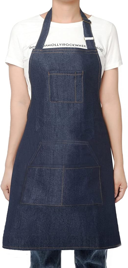 Durable Denim Jean Tool Apron with 4 Pockets Waterproof Adjustable Canvas