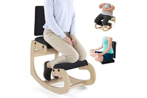 Mind Oasis Ergonomic Kneeling Chair with Back Support - Knee Chair Ergonomic for Office w/Upholstered Fabric - Adjustable Rocking Stationary Correcting Stool, Meditation Desk Stool for Better Posture