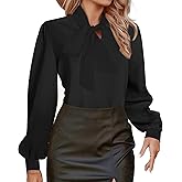 Avanova Women Tie Neck Bishop Long Sleeve Shirts Casual Work Blouses Tops