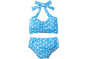 Toddler Baby Girl Swimsuit,Infant Bathing Beach Bikini Swimwear,Baby Swim Top,Polka Dots Swimming Bathing Suit, Sky Blue, 0-6