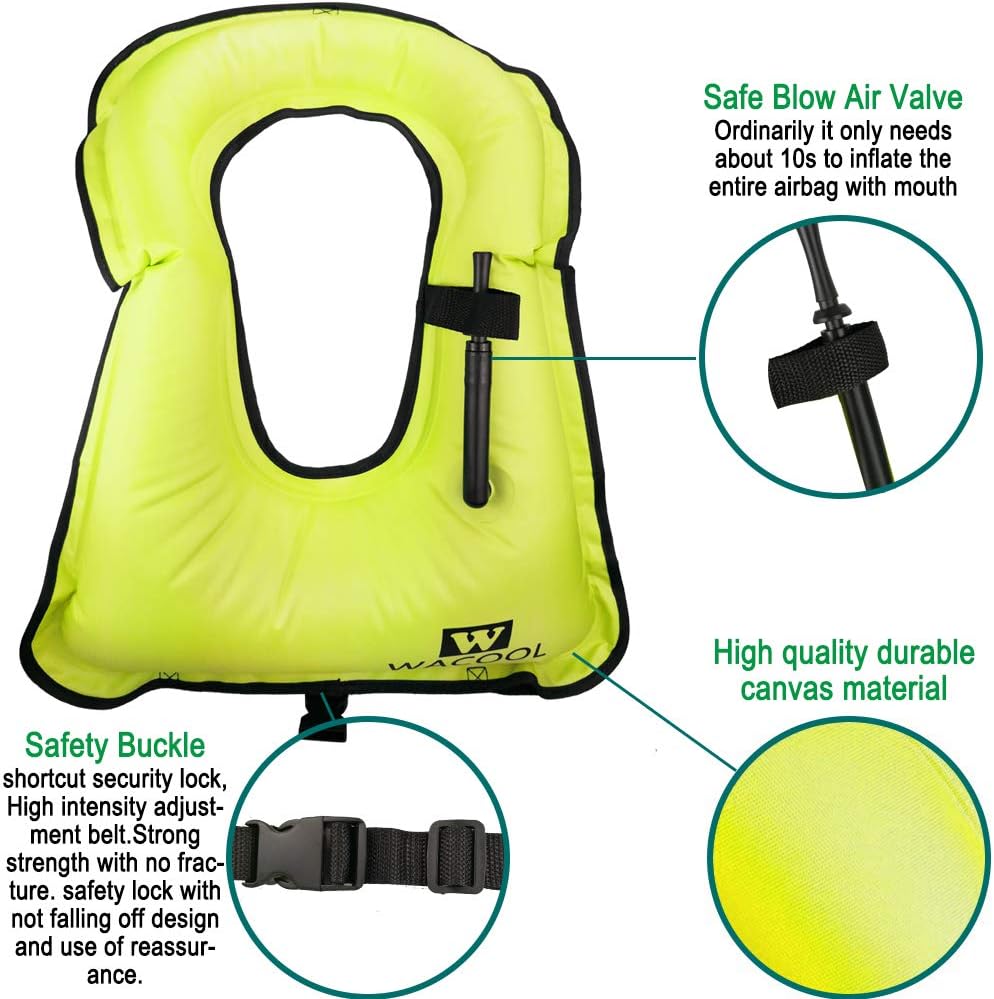 WACOOL Inflatable Snorkel Diving Swimming Scuba Vest Jacket for Adult Youth Kids (Adult, Neon Green): Home Improvement