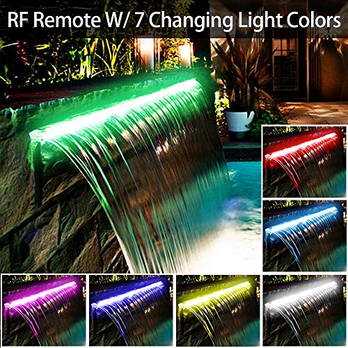 YUDA 12" Lighted Pool Fountain With LED 7 Color Changing, Stainless Steel Waterfall Spillway For Sheer Descent