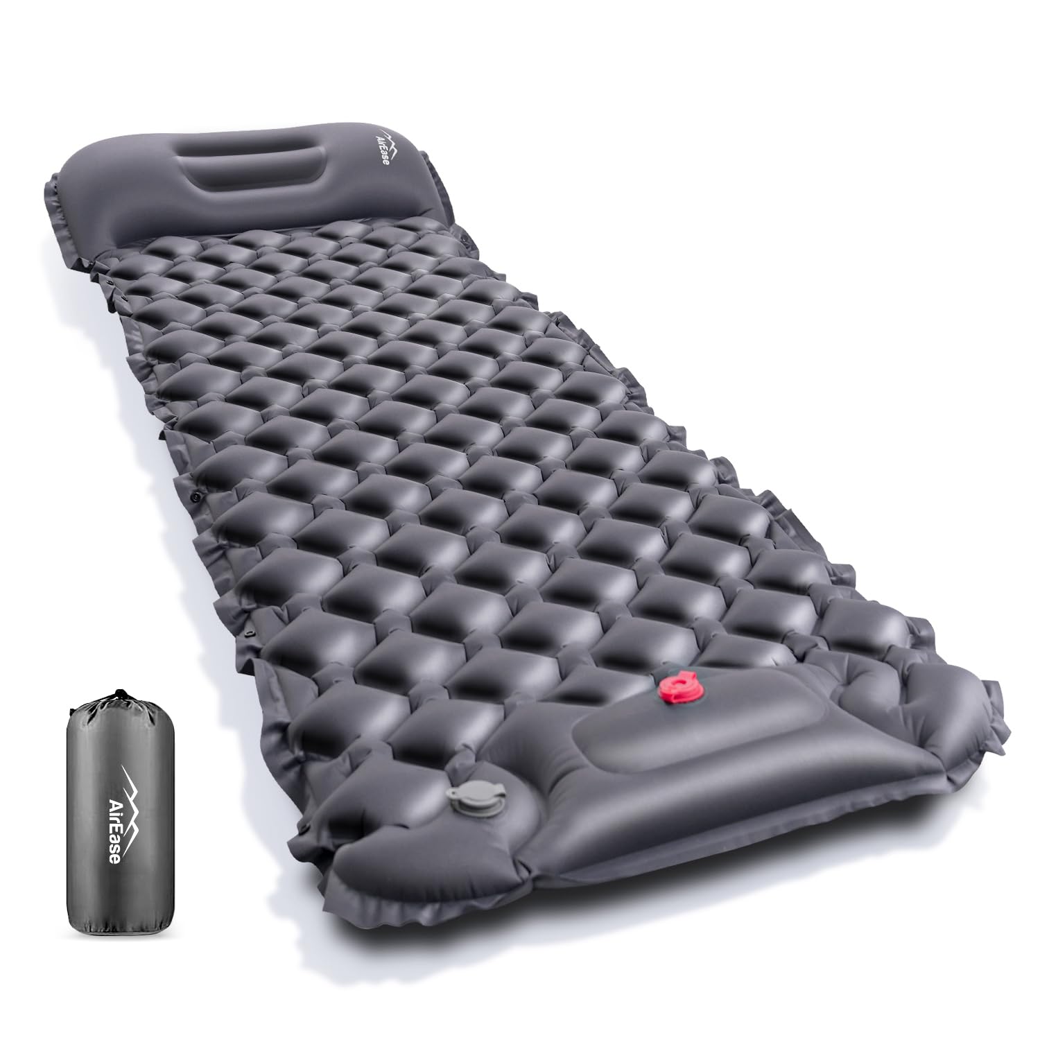 エアーマット キャンプ マット 足踏み式 【2025新開発＆25秒膨らむ】 車中泊 枕が付き アウトドア 防災 マットンパクト 寝袋 R値4.0 厚手 防水防潮 災害用 軽量 持ち運び便利 簡単収納 収納袋付き 日本語取扱説明書 グレー商品画像