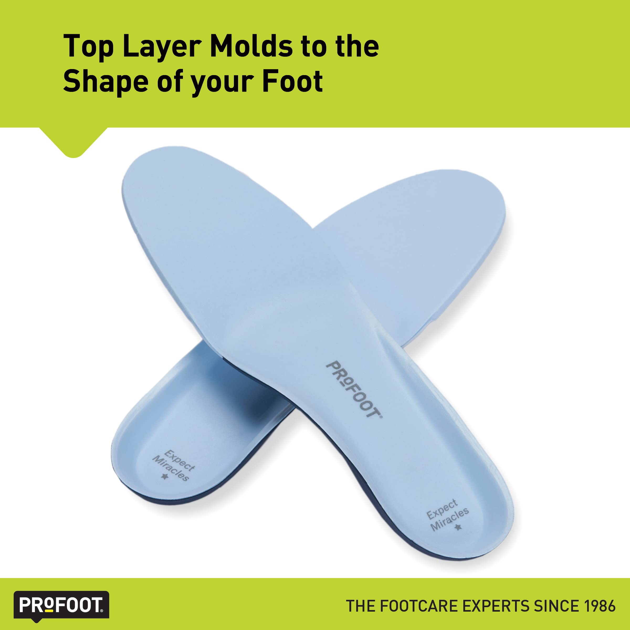 PROFOOT Original Miracle Insoles for Women (Sizes 6-10) – Self-Molding Ultra Light Memory Foam Shoe Inserts for Comfort & Support