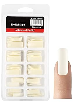 Foolzy French White Color Square Big False Nails Fake Nail Art Tips 10 Sizes