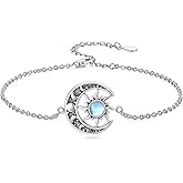 PROESS Moss Agate/Moonstone Bracelets 925 Sterling Silver Celtic Knot/Leaf/Sun and Moon/North Star/Lotus Bracelet Sun and Moon Jewelry Presents for Women