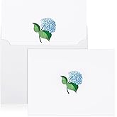 Motiskyy 25 Hand Engraved Blue Hydrangea Note Cards with Envelopes 5.1 x 3.8 Inch Blank Cards and Envelopes, Floral Stationery Set for Thank You Greetings, Wedding Invitations, Gifts for Women