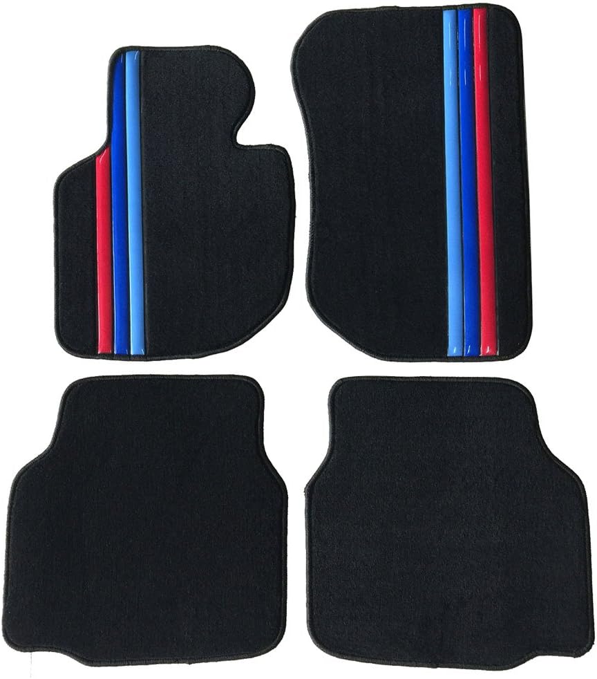 Custom Fit Floor Mat Compatible with BMW E36 3-Series, 1992-1998 Front & Rear Factory M Color Stripe Car Floor Carpets Carpet Liner by IKON MOTORSPORTS, 1993 1994 1995 1996 1997
