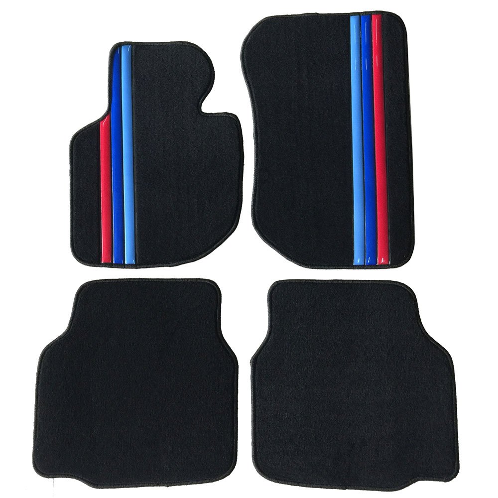 Custom Fit Floor Mat Compatible with BMW E36 3-Series, 1992-1998 Front & Rear Factory M Color Stripe Car Floor Carpets Carpet Liner by IKON MOTORSPORTS, 1993 1994 1995 1996 1997