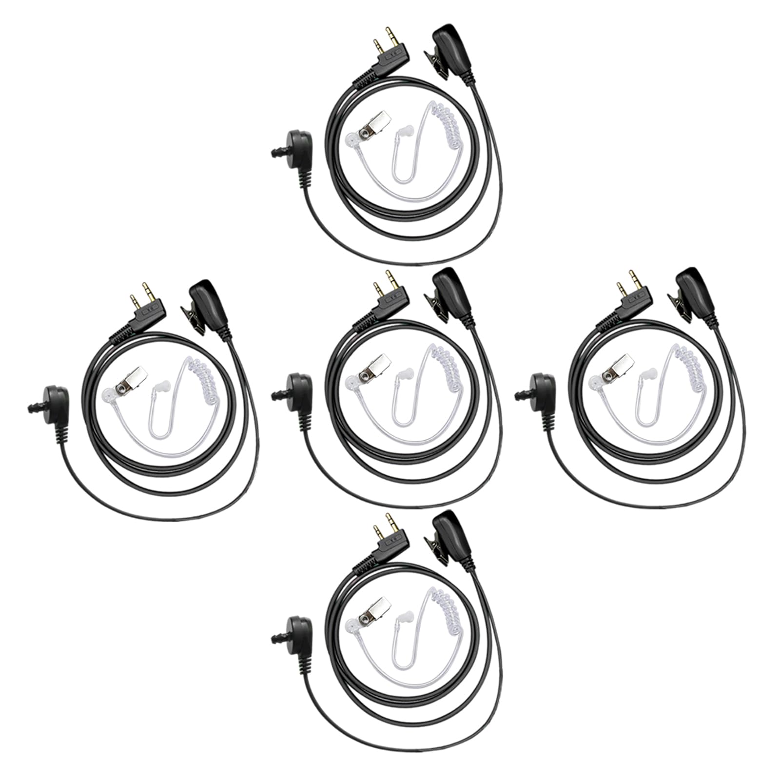 CYSSJF Walkie Talkie Earpiece with PTT Mic 2 Pin Covert Acoustic Tube Security Headset Two Way Radio Headset Surveillance Earpiece for UV-5R BF-888S Arcshell H-777 RT21 RT22 Kenwood (Black-5pack)