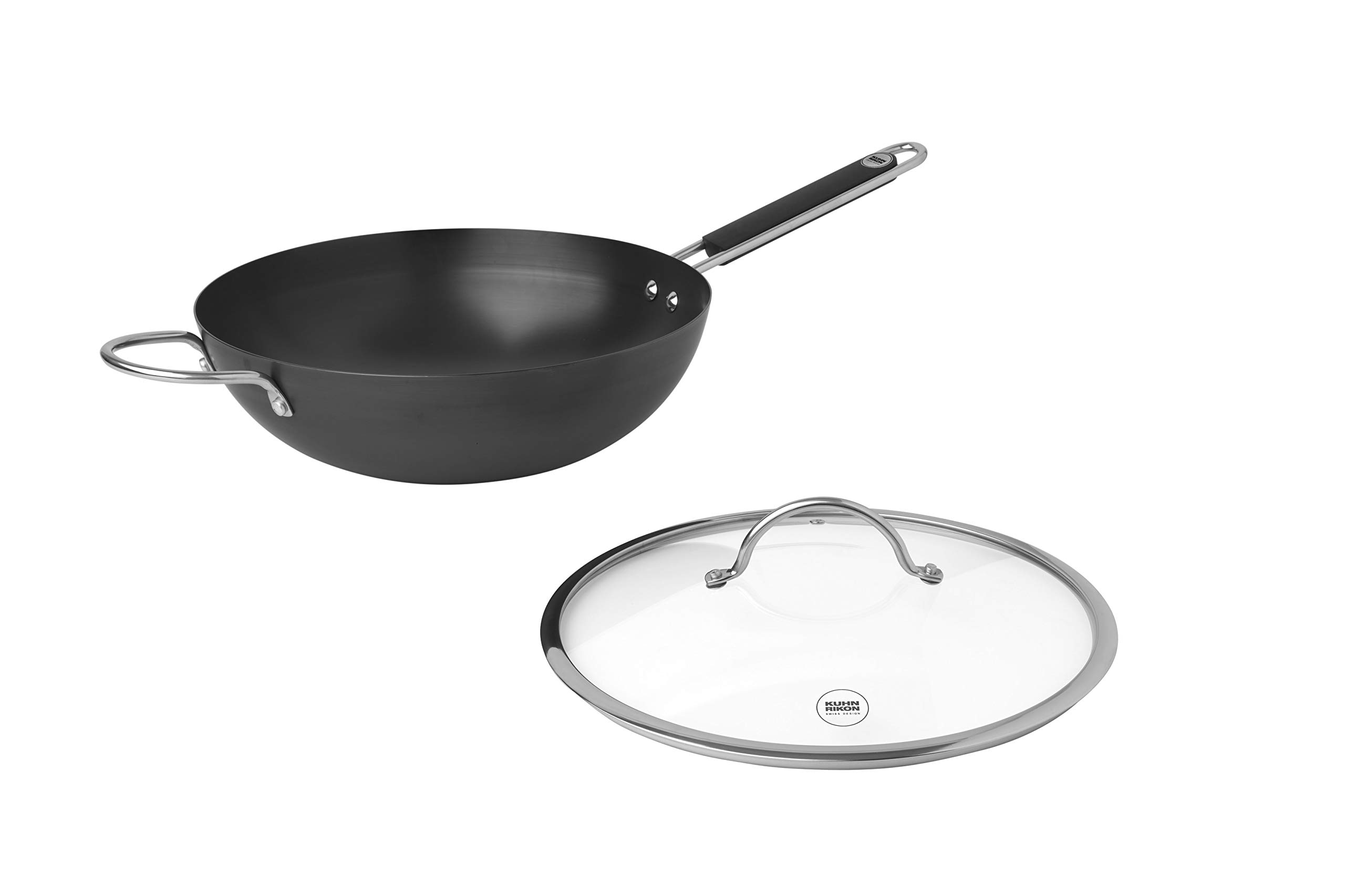 Kuhn Rikon Essential Wok with Glass Lid, Iron, Black, 32 cm
