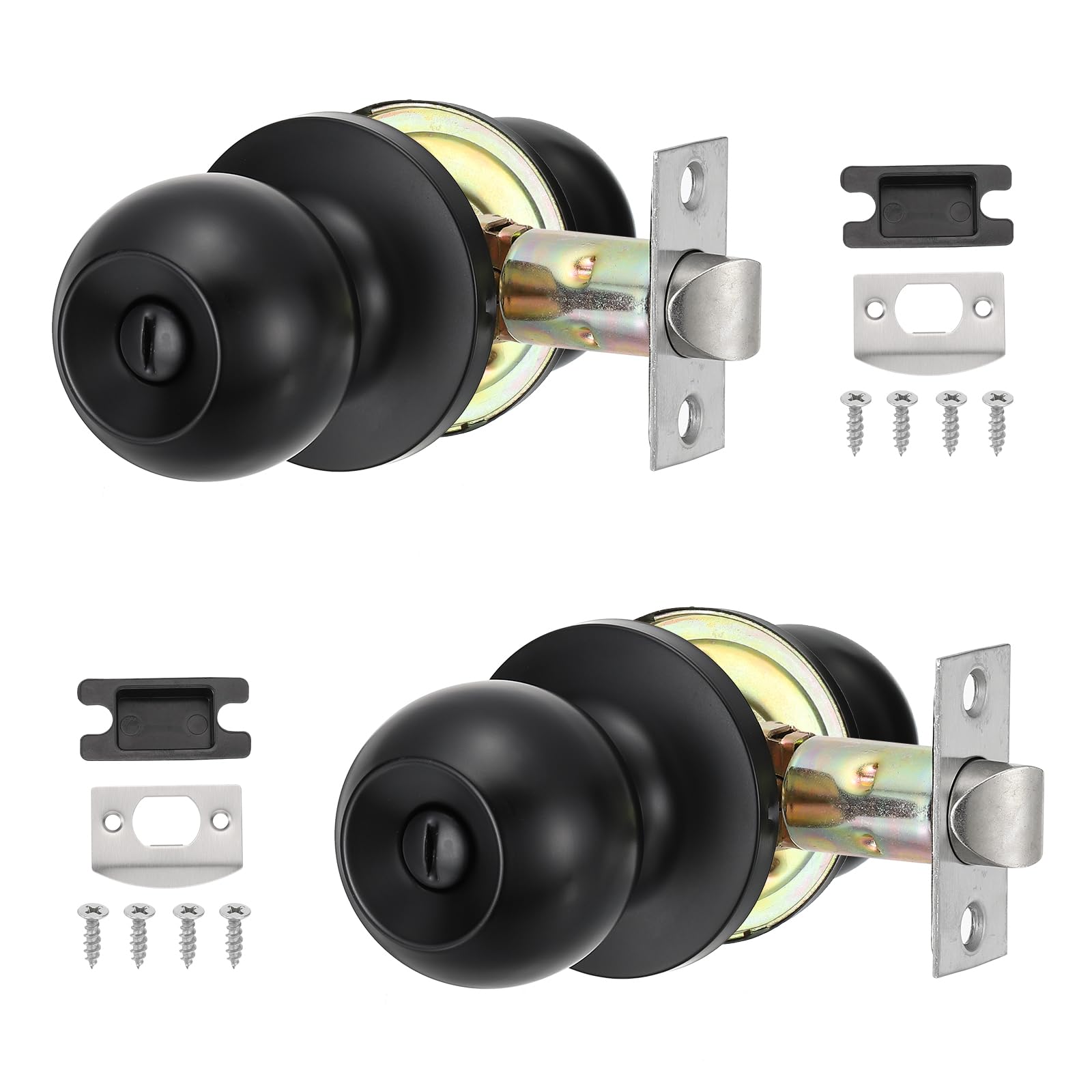 PATIKIL Privacy Keyless Door Knobs Interior, 2 Pack Round Stainless Steel Bedroom Bathroom Door Knob with Lock Entry Indoor Outdoor Door, Black