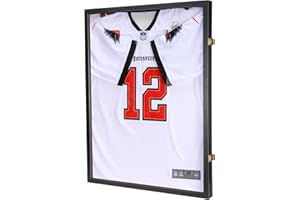 GUTAG Jersey Wooden Frame Display Case -Shadow Box with 98% UV Protection Acrylic and Hanger for Baseball Basketball Football Hockey Sport Shirt and Uniform Gifts for Men(Black, 1 Pack)