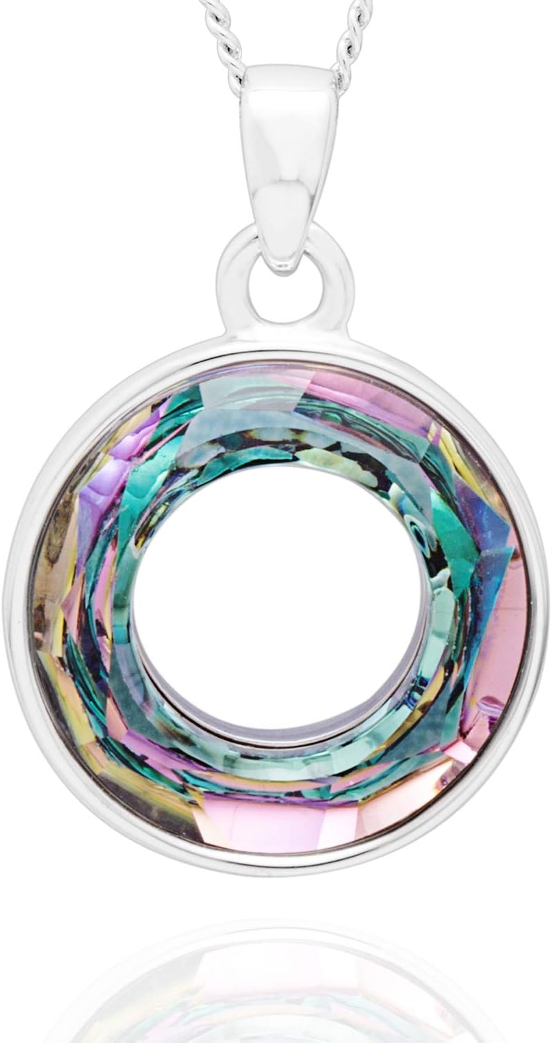 The One Necklace for Valentine's Day Pendants with Aurora Borealis Circle Crystal Multi Color Women Promise Gifts Jewelry for Girls Girlfriend Wife Daughter Mom Anniversary Birthday from Swarovski