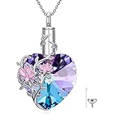 TOUPOP Rose/Lotus/Sunflower Flower Cremation Urn Necklace for Ashes 925 Sterling Silver Heart Crystal Memorial Jewelry For Women
