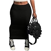 WDIRARA Women's Plus Size Bodycon Skirt Elastic Waist Stretch Long Skirts