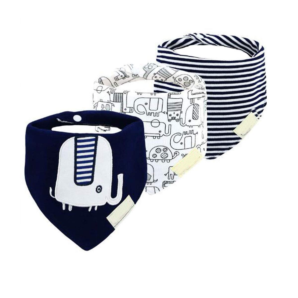 JZLPIN Baby Dribble Bib, Toddler Bandana Bib 3 Packs Super Absorbent Cotton Feeding Bibs 31-Elephant