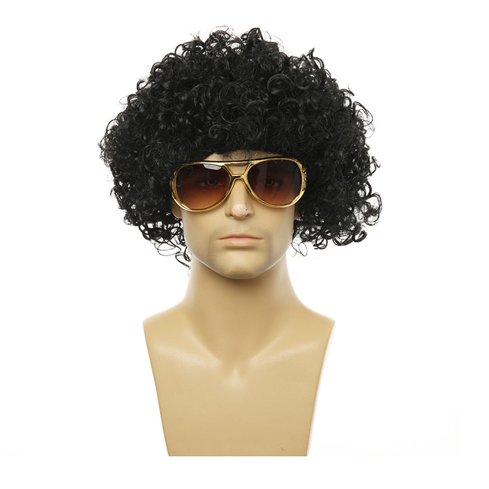 YuanYouTong Short Black Curly Afro Wig, Glueless Afro Kinky Headband Wig for Men, Natural Synthetic Hair Wig, for 60s/70s/80s Theme Party, Fancy Dress, Halloween Costume, Hippie, Disco Fever