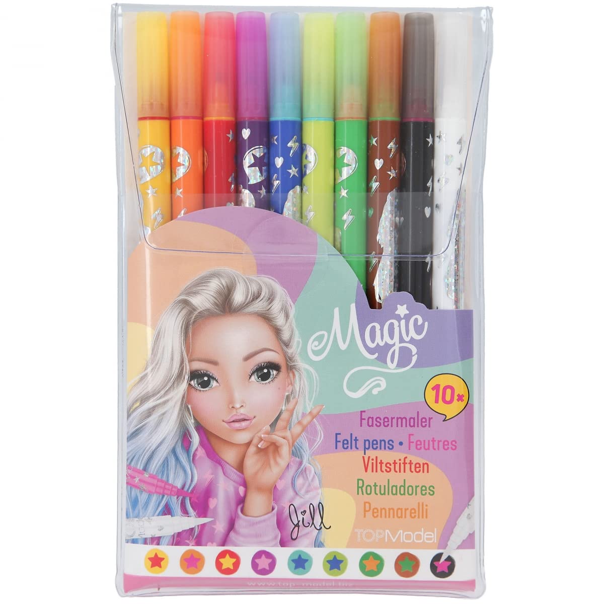 Depesche 11398 TOPModel Double Fibre Set, 1 Magic 9 Felt Pens Each with Two Tips for Writing, Colouring and Decorating, Multicoloured, ca. 17,5 x 11,3 x 1,1 cm
