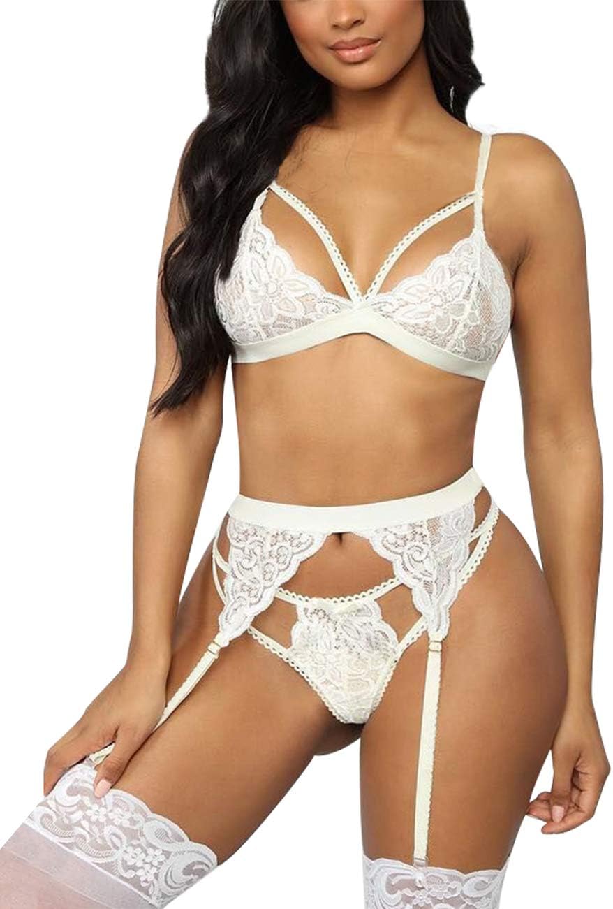 Women Babydoll Sexy Lingerie Lace Sleepwear Nightwear Set Halterneck with Suspender Belt Straps 2/3 PCS Without Socks