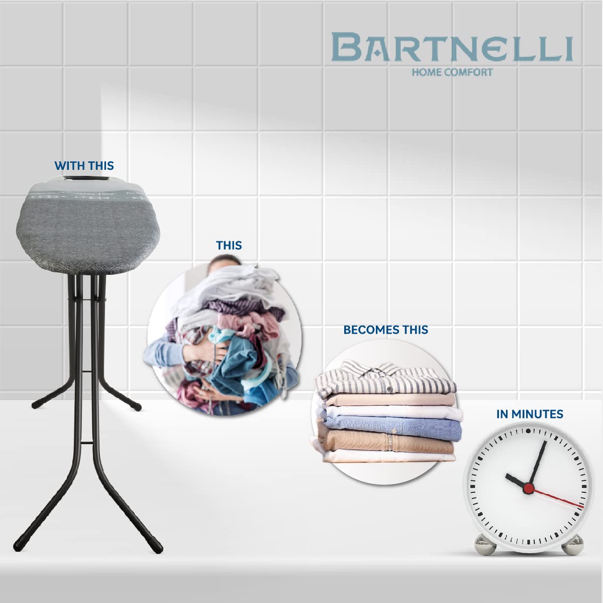 Bartnelli Heavy Duty Ironing Board 48x15 | Designed & Made in Europe with Patent Technology, Turbo & Park Zone
