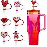 Valentine's Day Straw Toppers 6Pcs Silicone Straw Covers Compatible with Stanley 30&40 Oz Tumbler, Lip Heart Car Valentines Design Straw Lids Cute 10mm 0.4in Valentines Day Party Cup Decorations