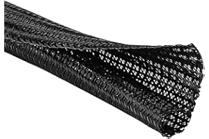QCSIW 1/2" x 10ft Black/White Cable Sleeve - Protects Cords from Pets & Organizes Wires - Modern Style - Polyester Material - Flame Retardant - Easy to Use & Cut (Black, 1/2''-10ft)