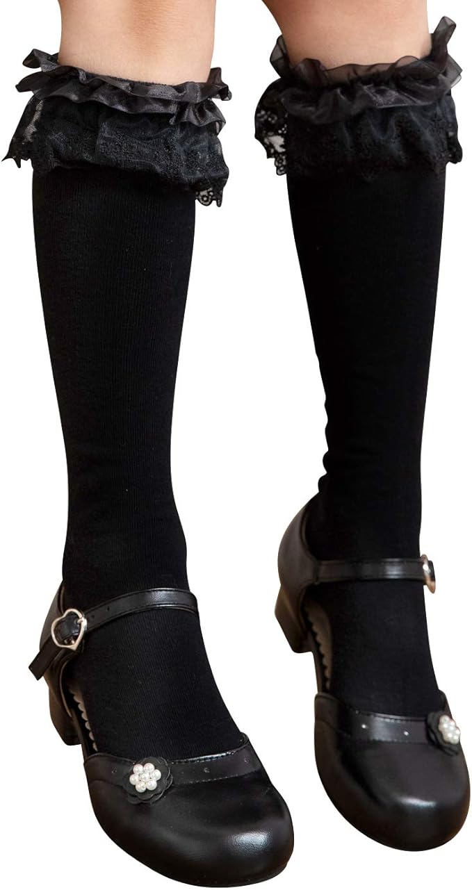 Amazon アリサナ Arisana ハイソックス キッズ 女の子 フォーマル 靴下 白 黒 スクール フリフリレース靴下 ソックス 通販