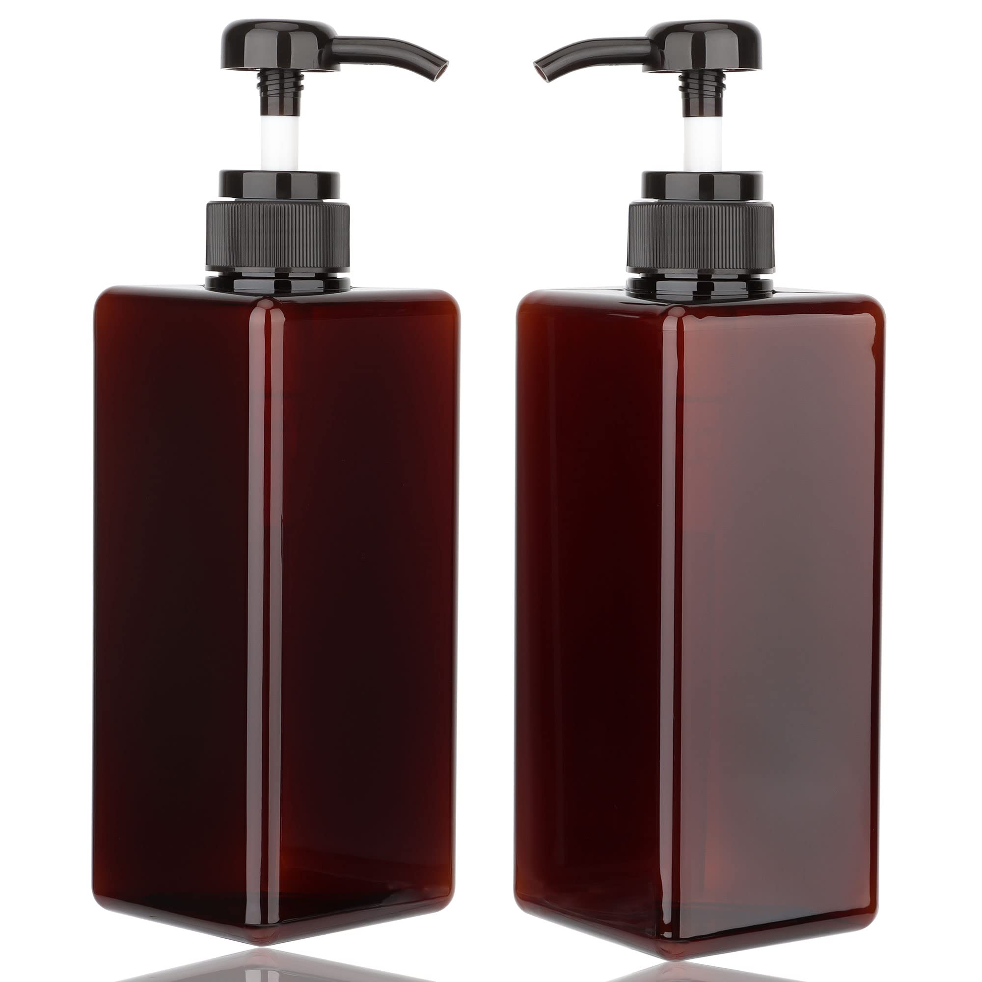 Jansburg 2Pack 22oz/650ml Pump Bottle Dispenser Refillable Square Plastic Lotion Dispenser Empty Lotion Pump Bottle Empty Refillable Liquid Container for Soap Lotion Shampoo Amber
