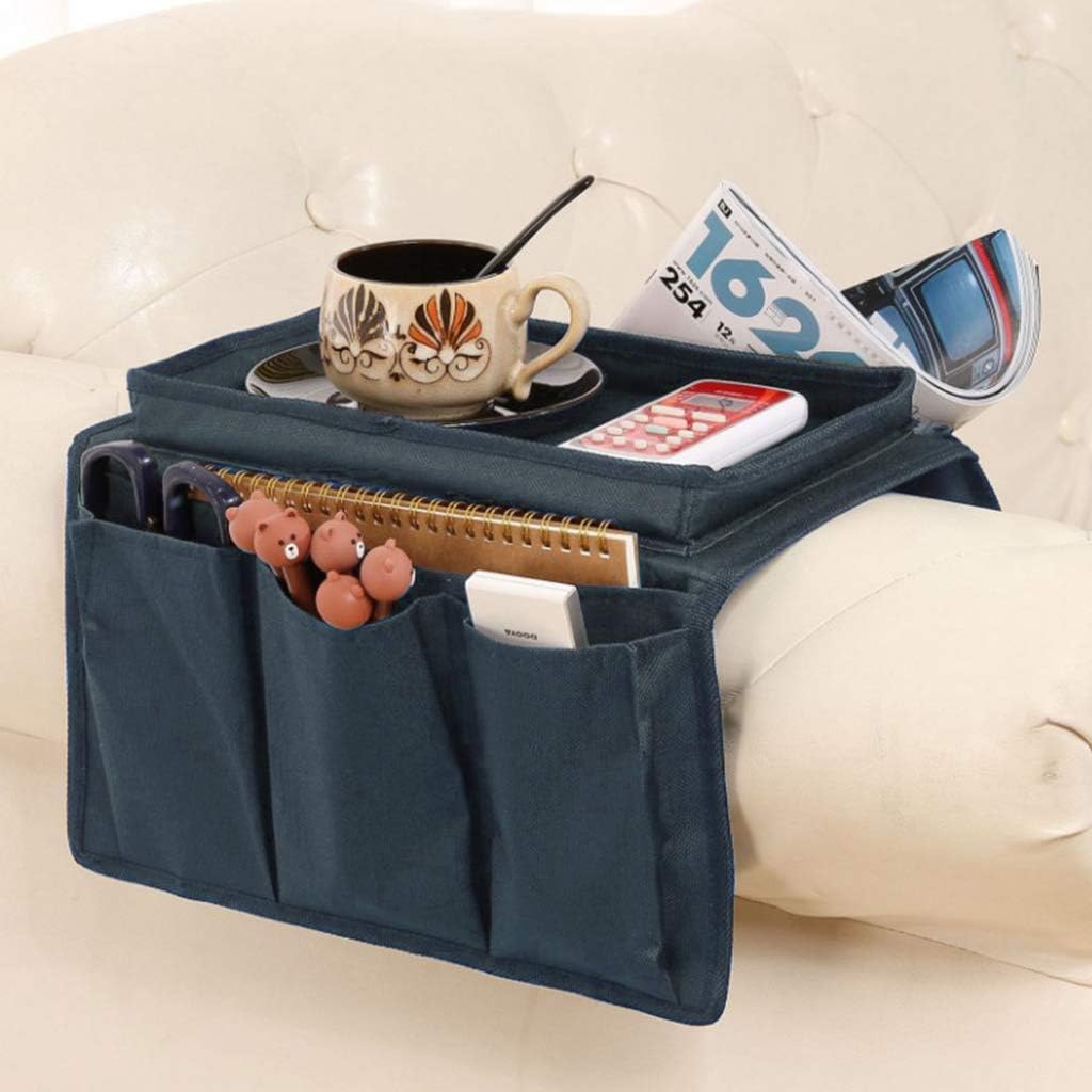 MOSHTU Arm Rest 6 Pocket Organizer with Trays for Tea Coffee Mugs Pens Papers Toys