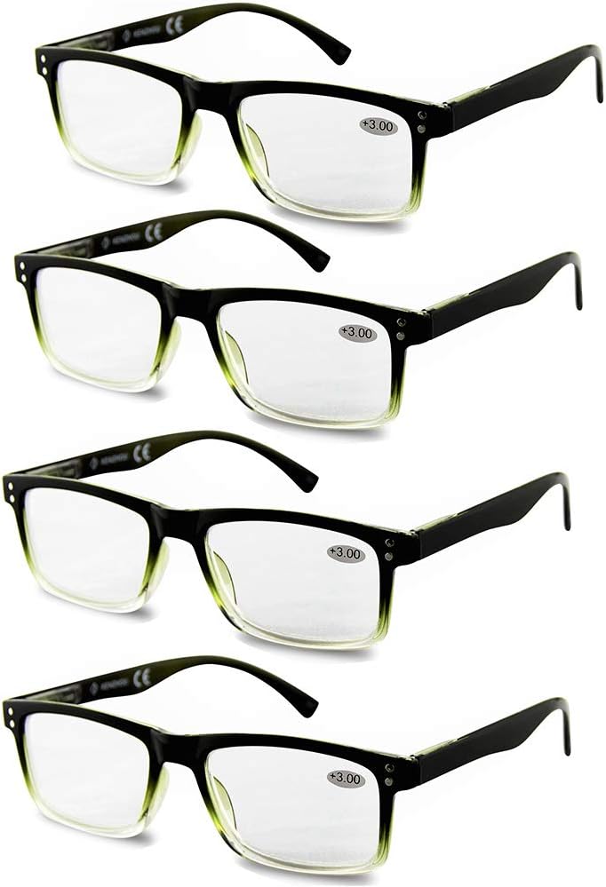 Surprisingly Good Quality! 4-Pair Men Women Rectangle Reading Readers Glasses with Spring Hinges (+1.50 150, Black)