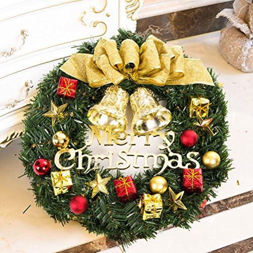 Christmas Wreath, Artificial Decorated Pine Small &amp; Large Wreath, Front Door Window Decoration with Balls Bowknot Bells(24in Gold)