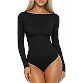 MANGOPOP Women's Boat Neck Long Sleeve Bodysuit Basic Thong Body Suit Fall Going Out Tops 2025