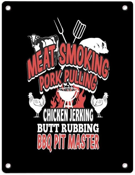 Meat Smoking Pork Pulling Chicken Jerking Butt Rubbing BBQ 12 X 8 Inches Novelty Sign Vintage Metal Tin Sign Wall Sign Plaque Poster for Home Bathroom and Cafe Bar Pub, Wall Decor